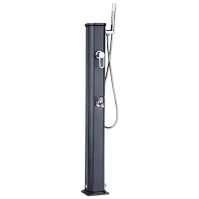 Imagen de Formidra ducha solar Jolly Go 20L DS JG141NO exterior de aluminio con extraíble, mezclador y enjuague pies Compacta elegante Antracita 24 x 26 120 cm