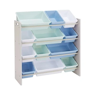 Imagen de Amazon Basics Organizador de juguetes Con 12 compartimentos plástico, Madera Gris Azules, 27.7 x 85.3 79.0 cm