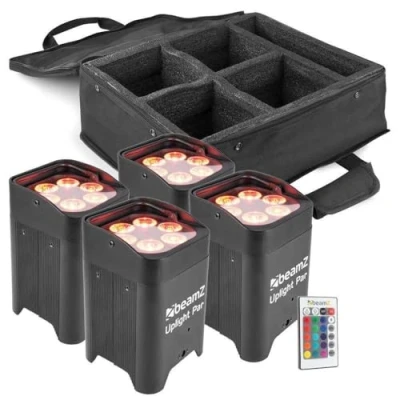 Imagen de BeamZ BBP96 focos uplights LED con batería Pack de 4 bolsa, Iluminación fiesta, efectos luz, DMX, Mando a distancia, activación por sonido. Disco para interior y exterior.