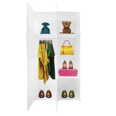 Imagen de Nyana Armario Vestidor Modular Cube Boxed Simply Home 8 Cubos/Puertas Personalizable Organización del Hogar Perchero y/o Zapatero Medidas: 147x75x47 cm (Blanco)