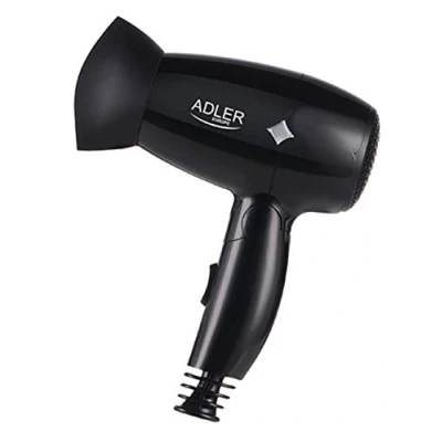 Imagen de ADLER AD2251 Secador Pelo de Viaje, Plegable, Compacto, 2 Niveles Potencia, Boquilla Concentradora 360º, 1400W, Negro
