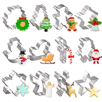 Imagen de Joyoldelf Cortadores Galletas de Navidad 12 Piezas Moldes Para Galletas, DIY NiñOs Sandwiches Frutas y Verduras Divertida, Personalizado Cortador Tartas Acero Inoxidable