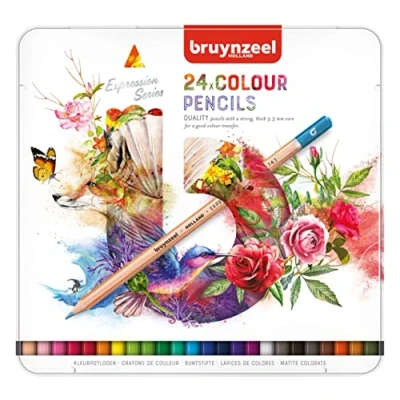 Imagen de Bruynzeel Juego de 24 lápices colores Expression en lata para dibujar, colorear libros adultos, bullet journaling