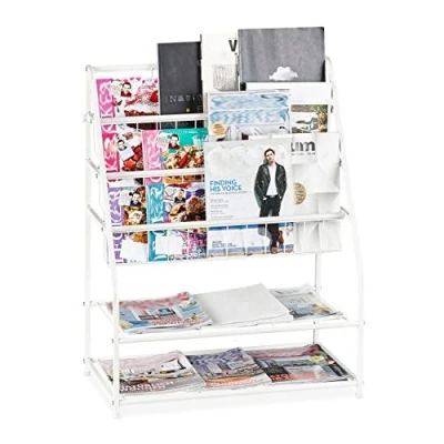 Imagen de Relaxdays Revistero de Metal, 81 x 67 37 cm, Estantería Revistas y Periódicos, Pie, Salón o Sala Espera, Blanco, Acero