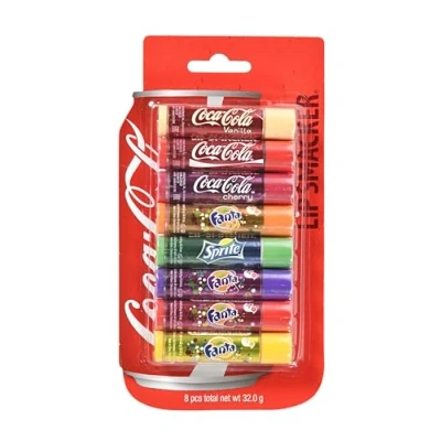 Imagen de Lip Smacker Coca Cola Party Pack, Set de 8 Bálsamos Labiales Surtidos con Sabores Auténticos Cola, Fanta y Sprite