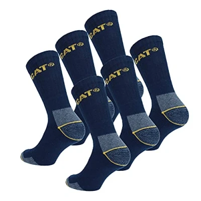 Imagen de Caterpillar 6 Pares Calcetines Trabajo Media Pantorrilla por Zapatos de Seguridad Punta y Talón Reforzados Esponja Algodón (Azul, 39 42)
