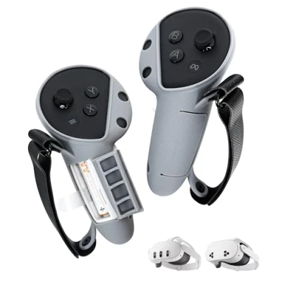 Imagen de TRANSNOVO Controller Grips Cover Compatible con Meta Quest 3S/Quest 3, Correas Ajustables de Silicona Completa para Nudillos Activos Acceso Fácil a la Batería y Diseño Reemplaz
