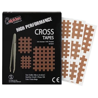 Imagen de ALPIDEX Cross Tape 170 Piezas Tamaño A.B y C Beige Parche Acupuntura Pinza Incluida Tiritas Rejilla Cicatrizantes Crosstape