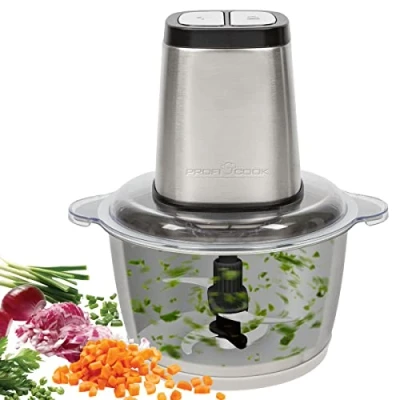 Imagen de ProfiCook PC MZ 1227 Picadora eléctrica con función de trituración hielo, cortador verduras, recipiente acero inoxidable 1,7 l, cuchillo combinado para 2 o 4 cuchillas