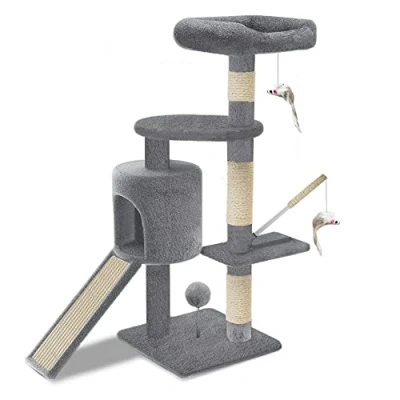 Imagen de VOUNOT Árbol Rascador para Gatos con Plataformas y Refugios, 112cm, Gris