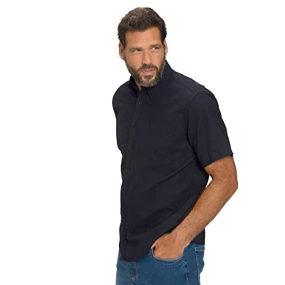 Imagen de JP 1880 Camisa de Mezcla Lino, Media Manga, Cuello Abotonado, calce Moderno Marina Oscuro 7XL 782692730