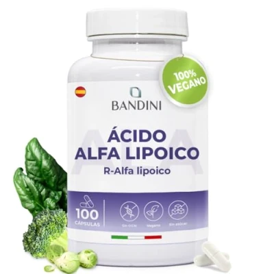 Imagen de Bandini® Ácido Alfa Lipoico (ALA) Ayuda a reducir la inflamación, controlar los niveles normales de azúcar en sangre y salud del sistema nervioso 100 Cápsulas Veganas alta potencia 200 mg