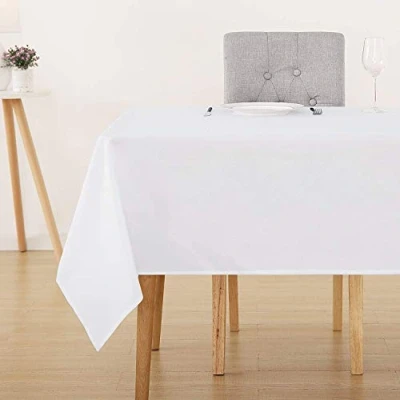 Imagen de Deconovo Mantel Navidad Antimanchas Rectangular Blanco Lavable Impermeable de Poliéster para Mesa Decoración Hogar Cocina Salón Cumpleaños130x280cm