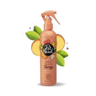 Imagen de PET HEAD Quick Fix Spray de Aseo para perros 300ml Aroma Melocotón. Nutre y suaviza el pelaje. Champú Seco Hipoalergénico con Ingredientes Naturales. Fórmula suave cachorros