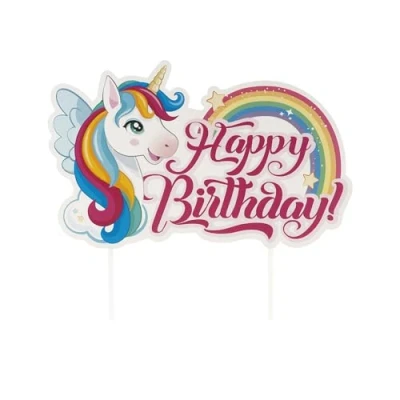 Imagen de dekora Decoración Tartas Cumpleaños Unicornio Tesia Cake Topper Happy Birthday en Papel 17