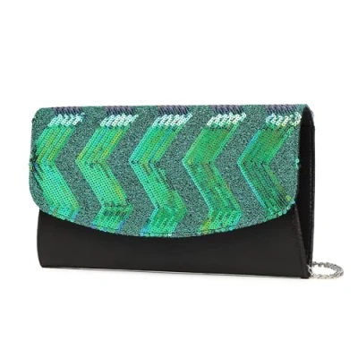 Imagen de Miss Lulu bolso de mano pequeño para mujer con lentejuelas brillantes, estampado vintage a rayas, noche cadena plateada