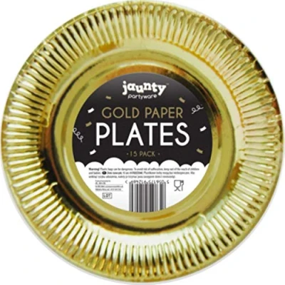 Imagen de Jaunty Partyware Juego de 15 platos papel redondos dorados (diámetro 22,9 cm)
