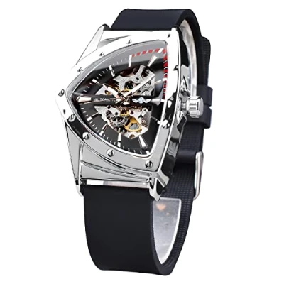 Imagen de FORSINING Reloj mecánico automático Triangular Gold Shield, Esfera de Gran tamaño, diseño Totalmente Hueca, Movimiento automático, Correa Silicona Suave 20 mm Ancho