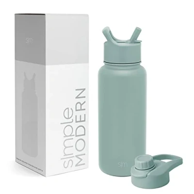 Imagen de Simple Modern Water Bottle with Straw and Chug Lid Vacuum Insulated Stainless Steel Metal Thermos Bottles Reusable Leak Proof BPA Free Flask for Sports Gym Summit Collection 32oz, Sea Glass Sage