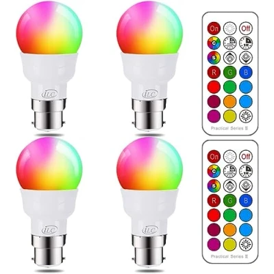 Imagen de iLC Bombillas Colores RGBW Lámpara LED Bombilla Regulable Cambio de Color Blanco Frío 5700K A50 10W Esférica B22 RGB 12 Colore Control remoto Incluido Equivalente 20 Watt (Pack 4)