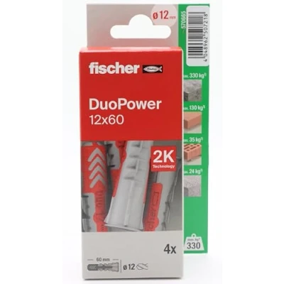 Imagen de fischer Duopower 12x60 4U, Tacos para pared multimaterial, sirven Colgar Bicicletas, Cuadros, Armarios, Soportes de Televisión, Estanterías, Muebles.