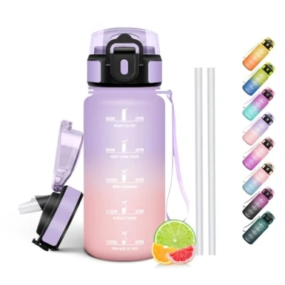 Imagen de HoneyHolly Botella Agua, 500 ml con Pajita, Cantimplora, Prueba de Fugas, Agua Niños Colegio, Libre BPA, Water Bottle para Niños, Deporte, Running, Gimnasio, Bicicleta