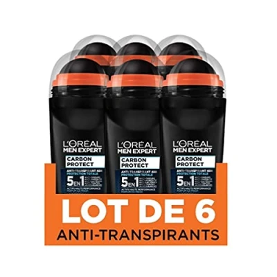 Imagen de Men Expert L &#039;Oréal Carbon Protect Ice Fresh Desodorante redonda hombre antihuellas 50 ml, pack de 6