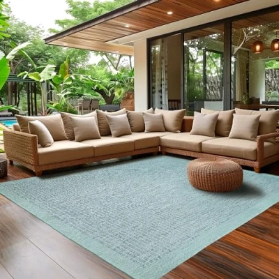 Imagen de SIMPEX Alfombra Exterior para Terraza, Balcón y Jardín, de Cocina Diseño Unicolor, Resistente a la Intemperie, Lavable Colores Azul, 160 x 230 cm