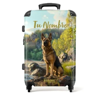 Imagen de NoBoringSuitcases.com Maleta Personalizada, Infantil, Niños, Trolley con Ruedas, Mediana, de Viaje, Maletas Viaje Grandes 23 Kilos (67 cm 72 L), (Pastor alemán Marrón)