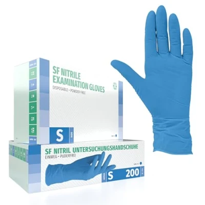 Imagen de guantes de nitrilo, 200 pcs caja (S, Azul), examen desechables libres látex, sin polvo, limpieza guantes, sanitarios para la cocina, cocina limpieza, seguridad manejo aliment