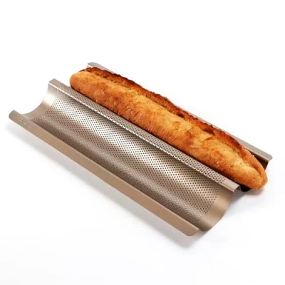 Imagen de Ponixa Bandeja antiadherente para baguette francesa, perforada, acero al carbono (2 Baguettes)