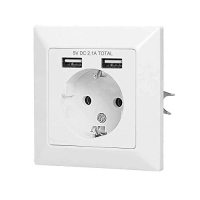 Imagen de ORNO AE 13140(GS) Enchufe USB empotrado, color blanco, 2 x 5 V CC / 2,1 A, 3680 W, 16 80 41 mm, tipo: Schuko