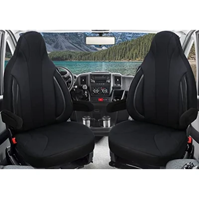 Imagen de BREMER SITZBEZÜGE Fundas de Asiento piloto compatibles con Autocaravana Ducato Weinsberg Adria Dethleffs Accesorios, Juego 2 Protectoras reposabrazos en Negro WPL403