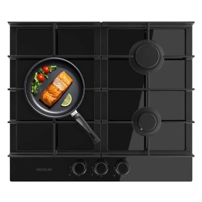 Imagen de Cecotec Placa de Gas 3 Fuegos Bolero Squad G 3400F Glass Black, 6,2kW, Parrillas Hierro Fundido, Quemador WOK Triple, Encendido Electrónico, Seguridad Válvulas, accesorio conversión