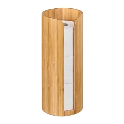 Imagen de Relaxdays Portarrollos de Papel Higiénico Repuesto, Soporte Cilíndrico Bambú, para 3 Rollos, 33,5 x 14,5 cm, Natural
