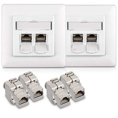 Imagen de kwmobile 4X Módulo Keystone Cat 6A Carcasa metálica RJ45 10Gbit/s con Aplique de Pared Montaje sin Herramientas y Cierre a presión