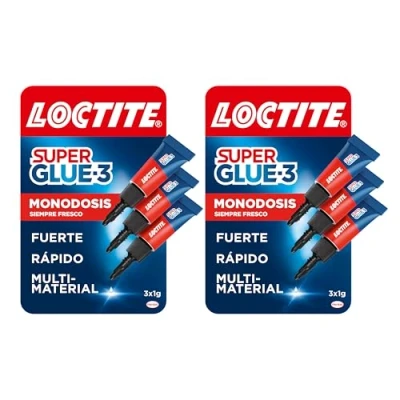 Imagen de Loctite Super Glue 3 Original Monodosis (pack de 6 tubos x 1 g), pegamento universal con triple resistencia, adhesivo transparente, instantáneo extra fuerte