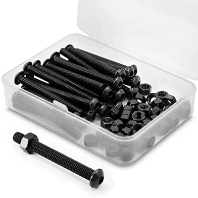 Imagen de M5 x 50mm 30 Juegos de Tornillos y Tuercas Combinada Hexagonal Negros Tornillo Cabeza Redonda 10,9 Grados Acero Aleado