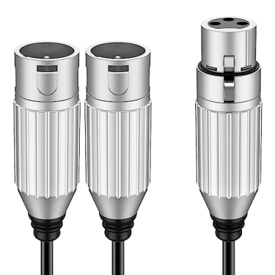 Imagen de J&amp;D Cable Divisor de XLR Hembra a Doble Macho, PVC Shelled Balanced Micrófono Plug 2 Macho 3 Pin Jack Adaptador para Grabadora Mezclador AMP Limitador Altavoz, 0,48 m