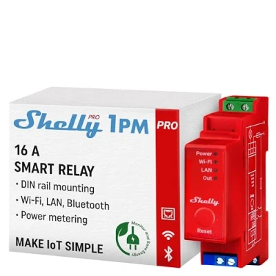 Imagen de Shelly Pro 1PM, Smart Relé Interruptor Inalámbrico &amp; Bluetooth con Medición De Consumo, Automatización Del Hogar, Compatible Alexa Google Home, iOS Android App, No Hub Requerido