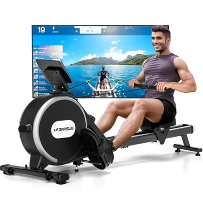 Imagen de DMASUN Maquina de Remo para casa, 16 Niveles Resistencia magnética, Soporta hasta 160 kg, Dobles mejorados, Ultra silenciosa y Estable, Conexión a la App, Almacenamiento Vertical Ahorrar