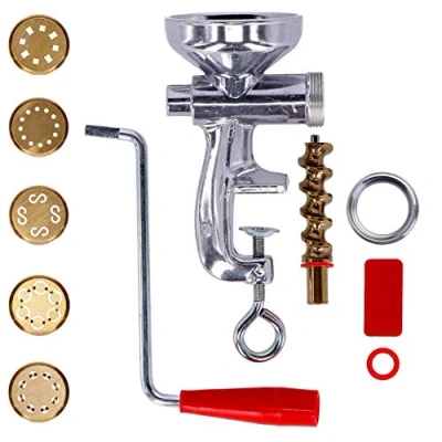Imagen de Máquina de Hacer Pasta Fresca con Virola en Aluminium 5 Trefiladores latón para Espaguetis, Macarrones, Bucatinis, Caserecces y Espaguetis alla chitarra