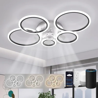 Imagen de ycwdcz Lampara Ventilador Techo Led Compatible con Alexa, Google Assistant, Anillo Ventiladores de Luz Silencioso, Regulable, 6 Velocidades, Motor DC, Modo Verano/Invierno