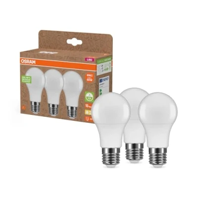 Imagen de OSRAM NATURE LOOP lámparas LED especialmente sostenibles hechas de plástico reciclado, paquete 3 bombillas, reemplaza bombillas incandescentes tradicionales 60W, forma bulbo, E27