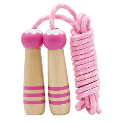 Imagen de Cuerda Saltar Niños, Adjustable 2,6M Skipping Rope Kids, Comba con Mango De Madera Dibujos Animados para Niños y Niñas