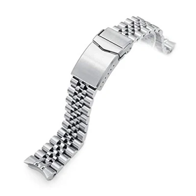 Imagen de Correa para reloj de acero inoxidable 316L Super J Louis 20 mm Seiko SKX013, con hebilla en V cepillada, plata, L