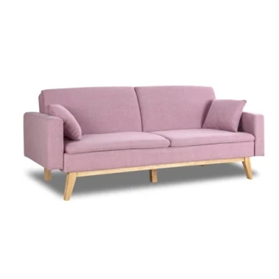 Imagen de ZZ DON DESCANSO, Sofá Cama 3 plazas Reine, Tapizado en Tela, Color Rosa, Sistema Apertura de Libro o Clic clac, Medida sofá: 201x73x79 cm, Cama: 201x99x42 Incluye 2 Cojines