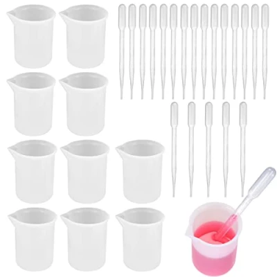 Imagen de 10 Piezas Tazas Medidoras de Silicona, Vasos Medidores Graduado para Manualidades, Moldes Resina Epoxi Cocina, con 20 Pipetas