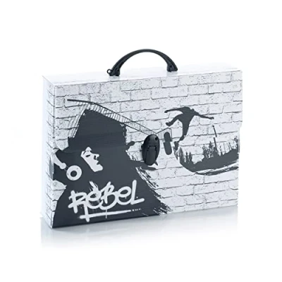 Imagen de Favorit Maletín con impresión Rebel blanco de polipropileno alveolar estampado, formato 37,5 x 27, espalda 8 cm, asa redondeada y un cierre