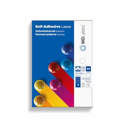 Imagen de MDlabels etiquetas autoadhesivas 105 x 148 mm 100 hojas 400 imprimibles de dirección